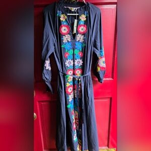 Size 6 8 Boden Embroidered Cotton Maxi Dress 6 Navy D002